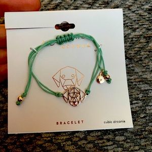 Teal bracelet with cubic zirconia dog outline